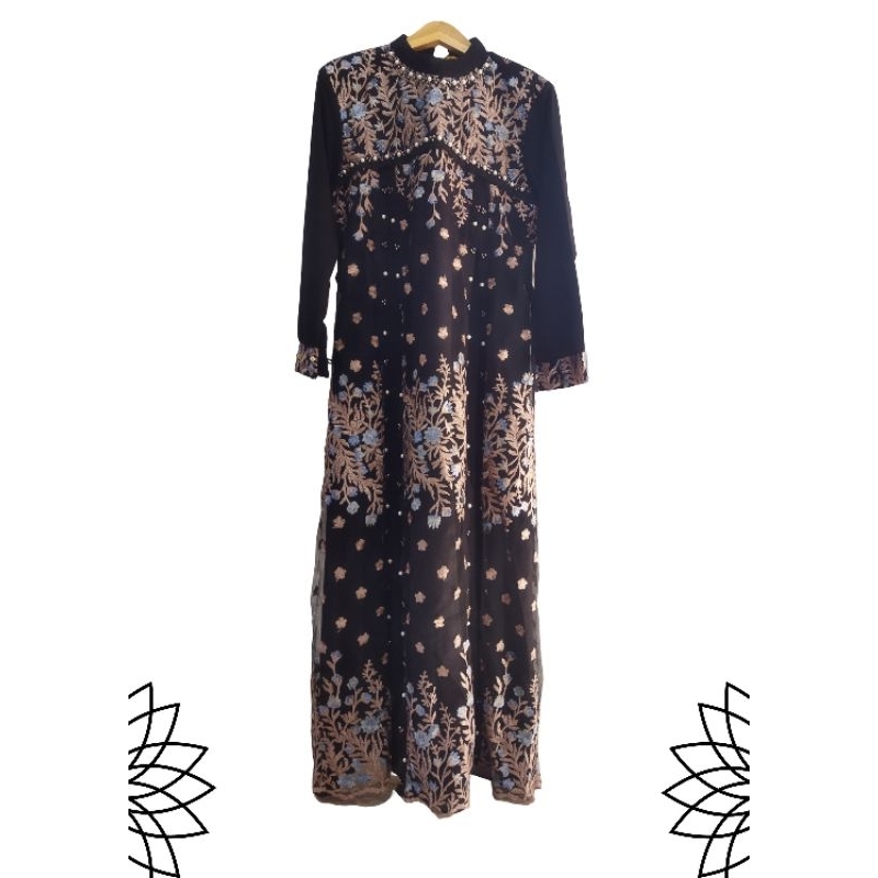 gamis hitam brukat brokat dress lebaran