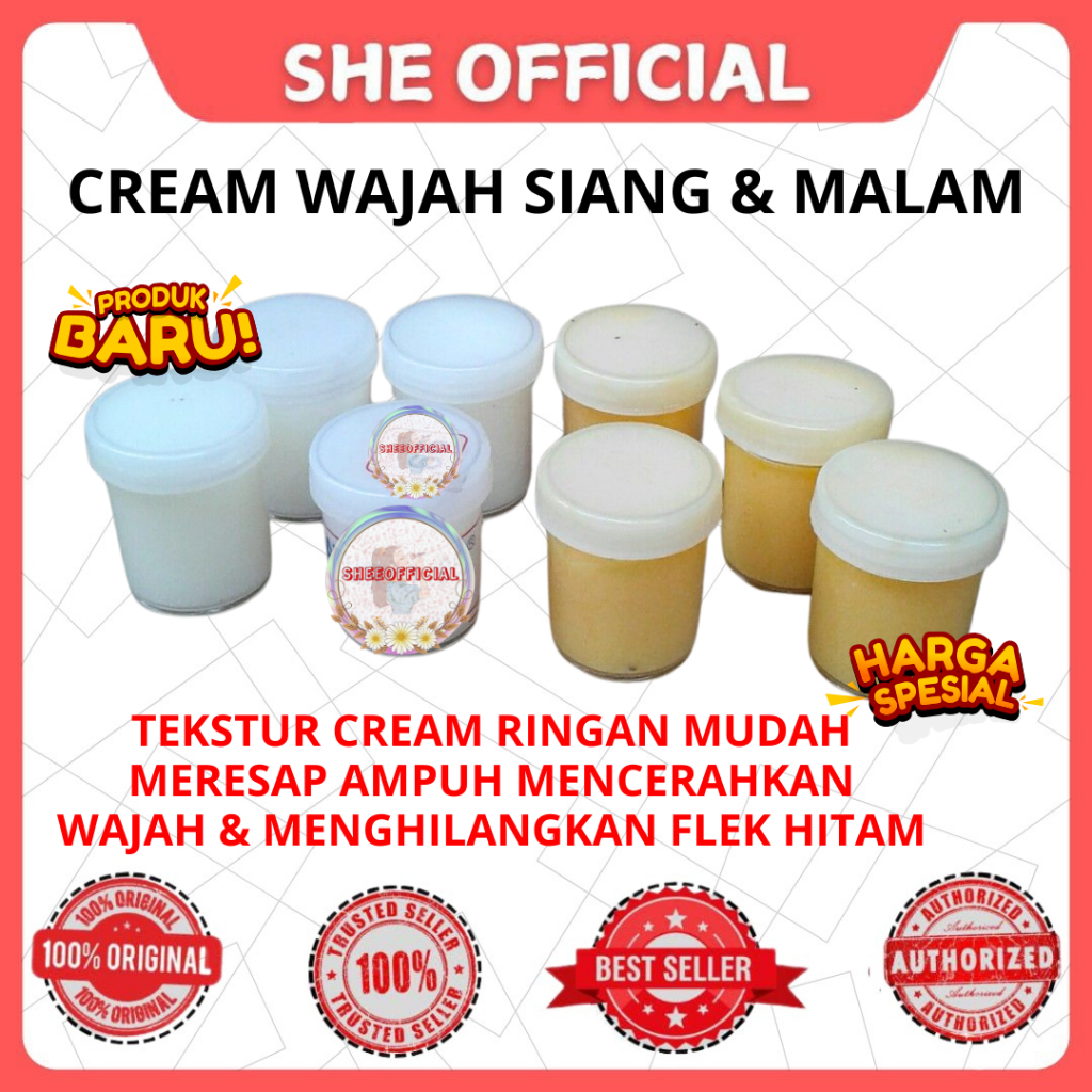 Cream Siang & Malam | Cream Pemutih Wajah Glowing Penghilang Flek Hitam Mengecilkan Pori Pori Wajah