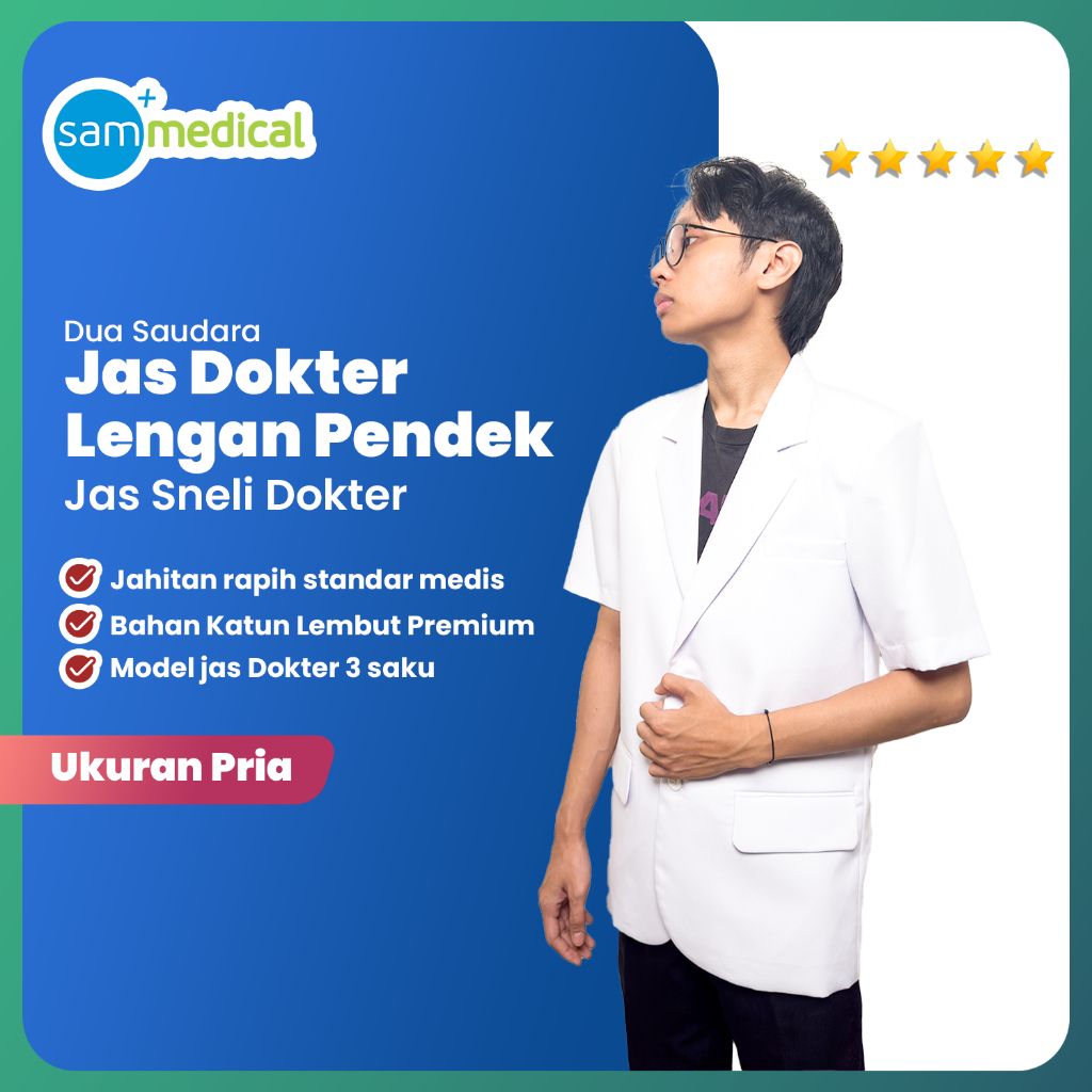 Dua Saudara Jas Dokter Pria Lengan Pendek / Sneli Laki - Laki Tangan Pendek / Jas KOAS