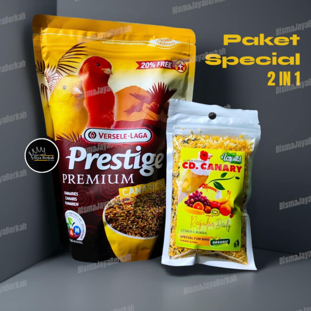 PRESTIGE KENARI PREMIUM 250+50 GRAM PAKAN BURUNG KENARI PLUS CD CANARY EGGFOOD 50 GRAM