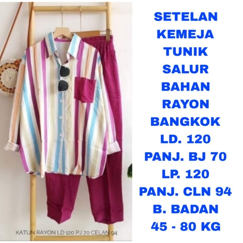 WK SETELAN KEMEJA TUNIK SALUR CELANA PANJANG WANITA JUMBO LD. 120 LP. 120 ONESET ONE SET BAJU MUSLIM