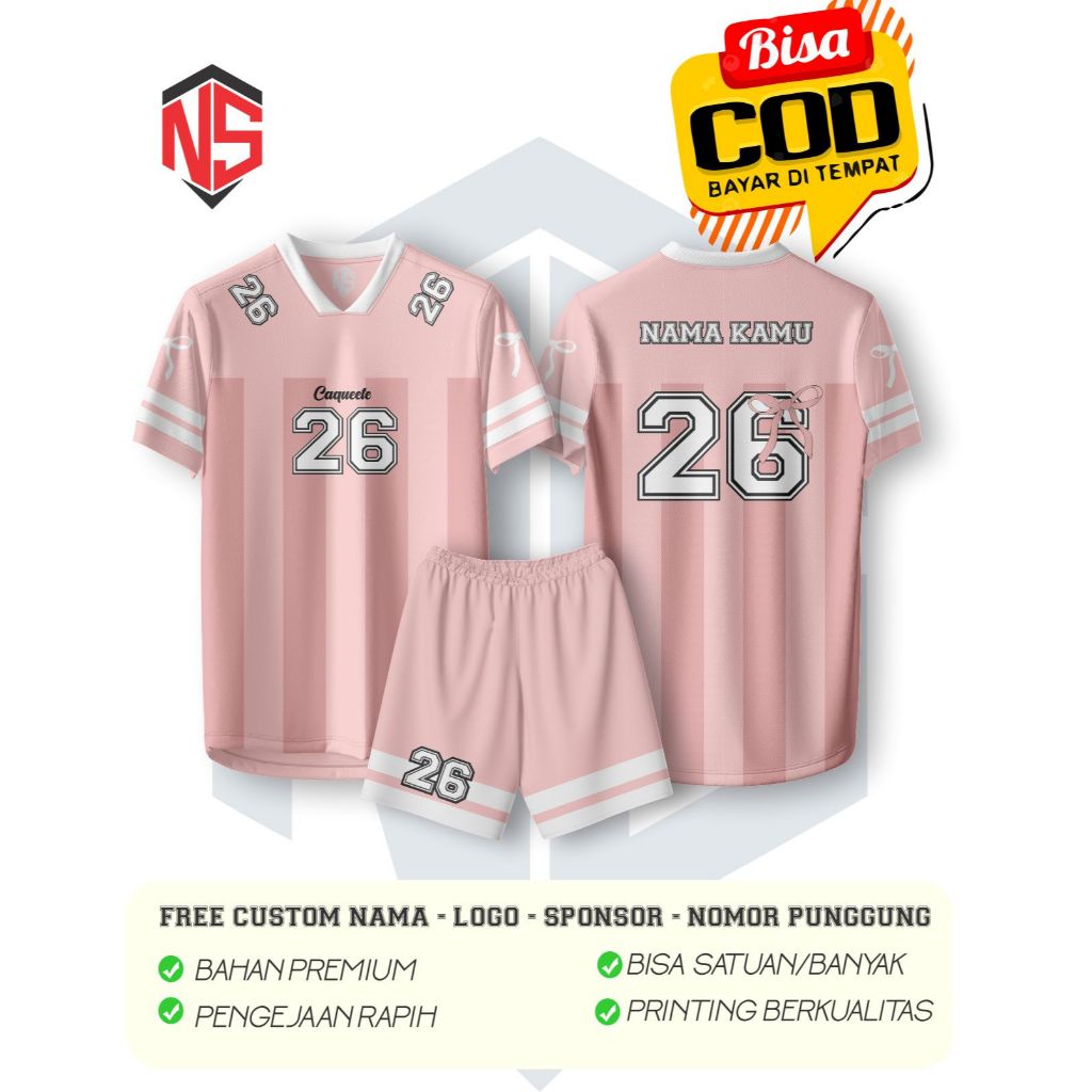 Baju Jersey Coqueete Ribbon Korea Girl PITA PINK Gratis Pasang Nama DAN NOMOR Punggung