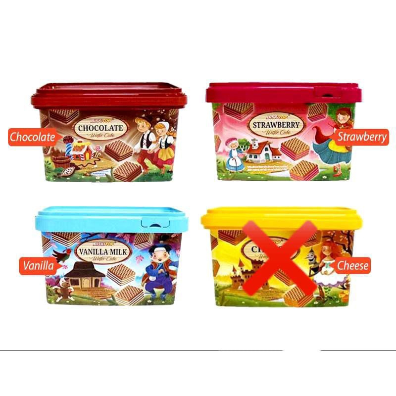 

Biskitop Vanilla,Strawberry, Chocolate Milk Wafer Cube 180gr