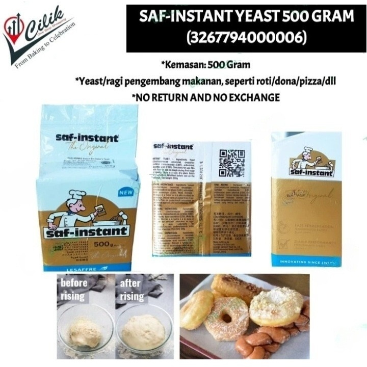 

bahan+kue+pengembang+ragi+siap+pakai+saft instant+500gr+sachet+yeast+improver+roti+donat+pizza+cakwe