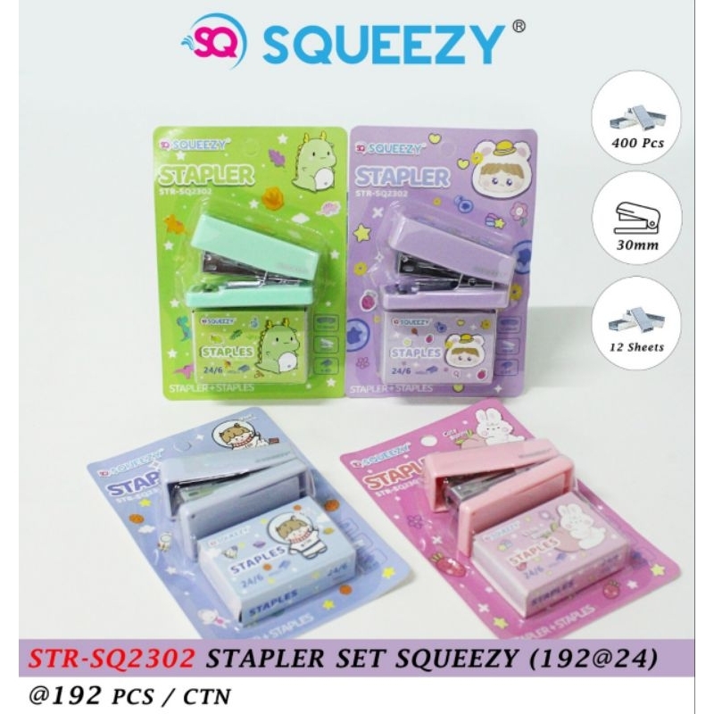 

(12 Set ) Stapler + Staples 24/6 Squeezy Fancy