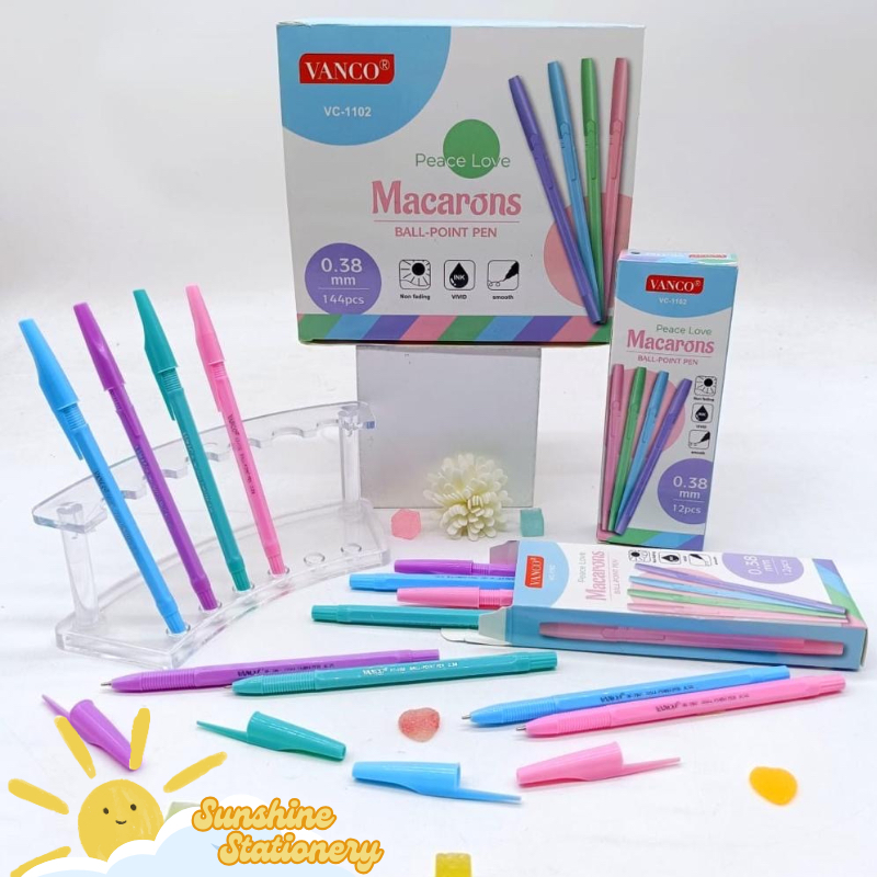 

[BOX/12PCS] VANCO Ballpoint Pen Macarons VC-1102 Pulpen Warna Pastel 0.38mm