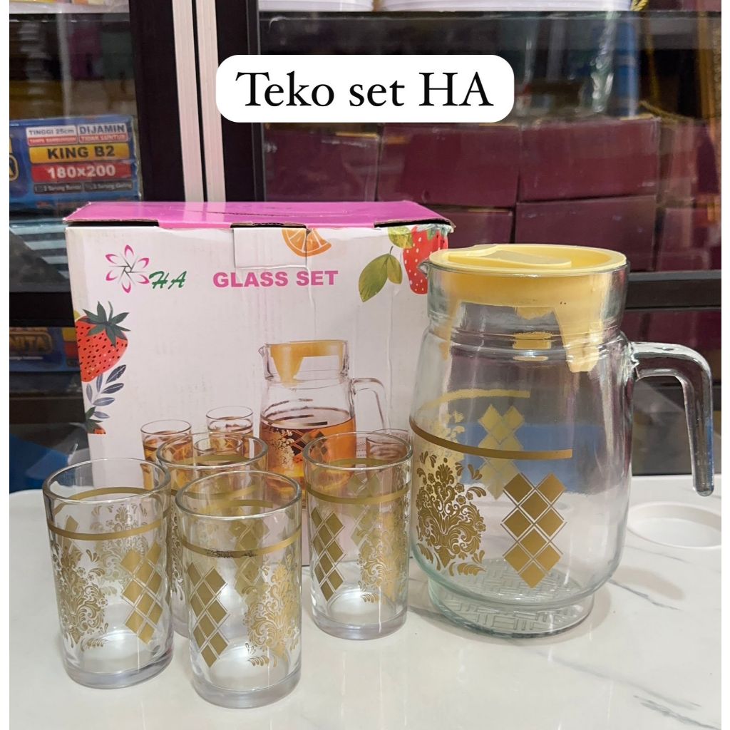 TEKO GLASS SET HA + GELAS 4 / TEKO SET KACA 5 IN 1 / TEKO SET HAMPERS / TEKO SET AESTHETIC 5 IN 1 / 
