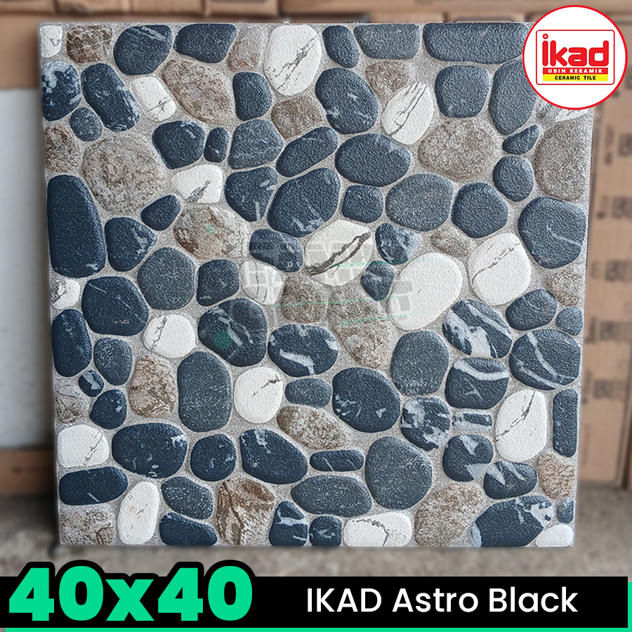 Keramik Kasar 40x40 IKAD Astro Black Motif Batu Alam Lantai Ubin Teras / Garasi / WC