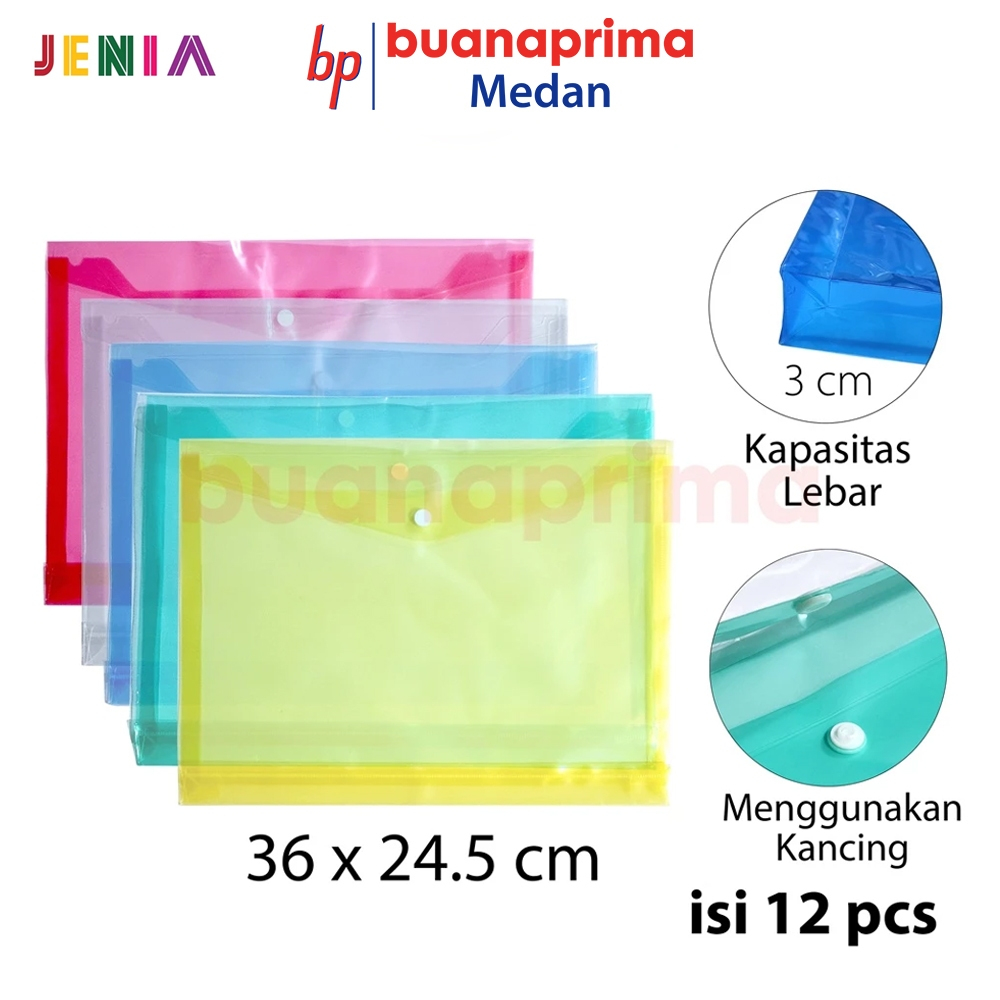 

MAP KANCING PLASTIK Folio isi 12 pcs Transparan Tas Punggung Data Bag