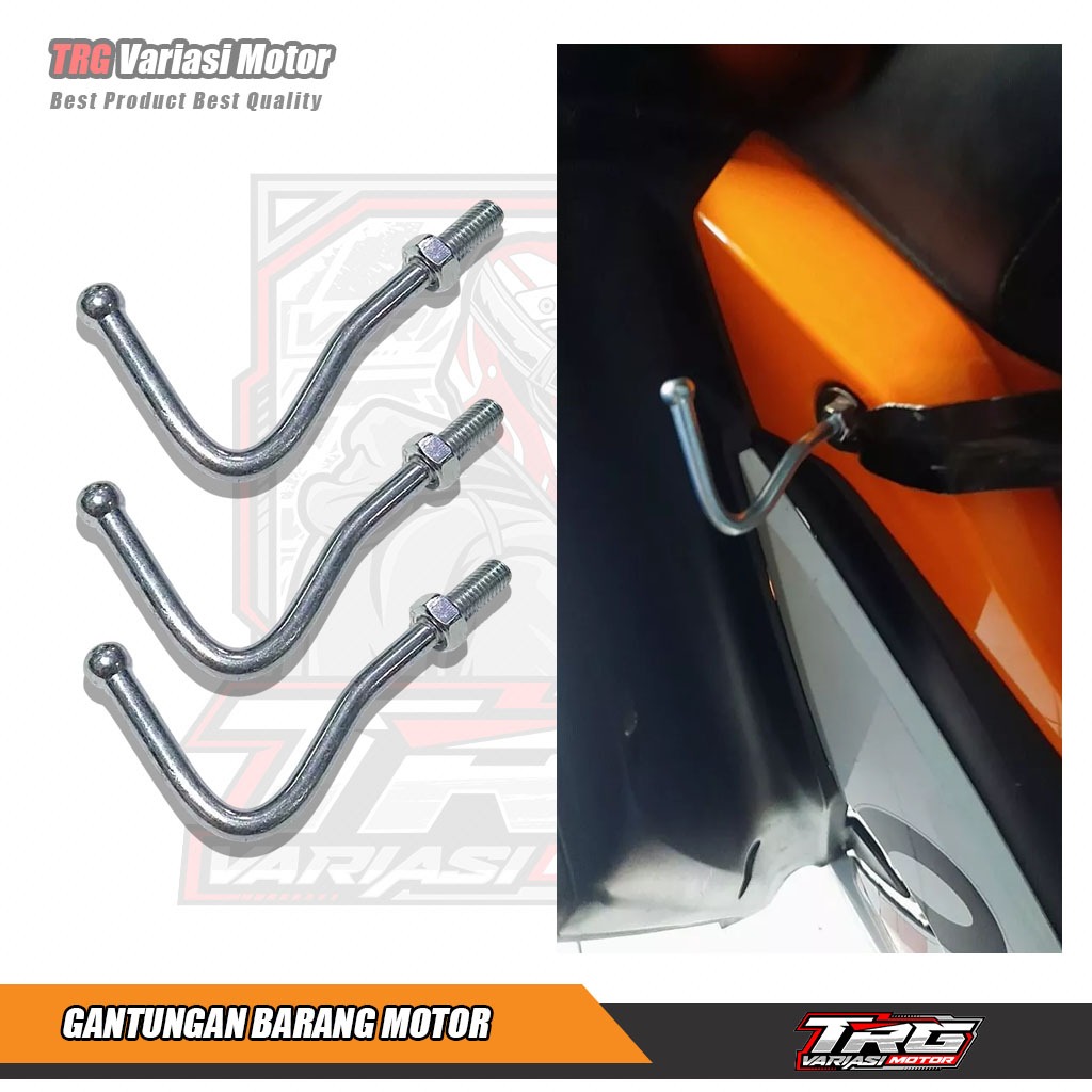 Gantungan Barang Motor Bahan Besi Varian Warna Silver Ulir 6 mm Baut 10
