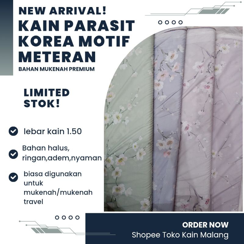 KAIN PARASUT KOREA/ BAHAN MUKENAH PARASIT KOREA MOTIF METERAN PREMIUM (HARGA PER 0.5 METER)