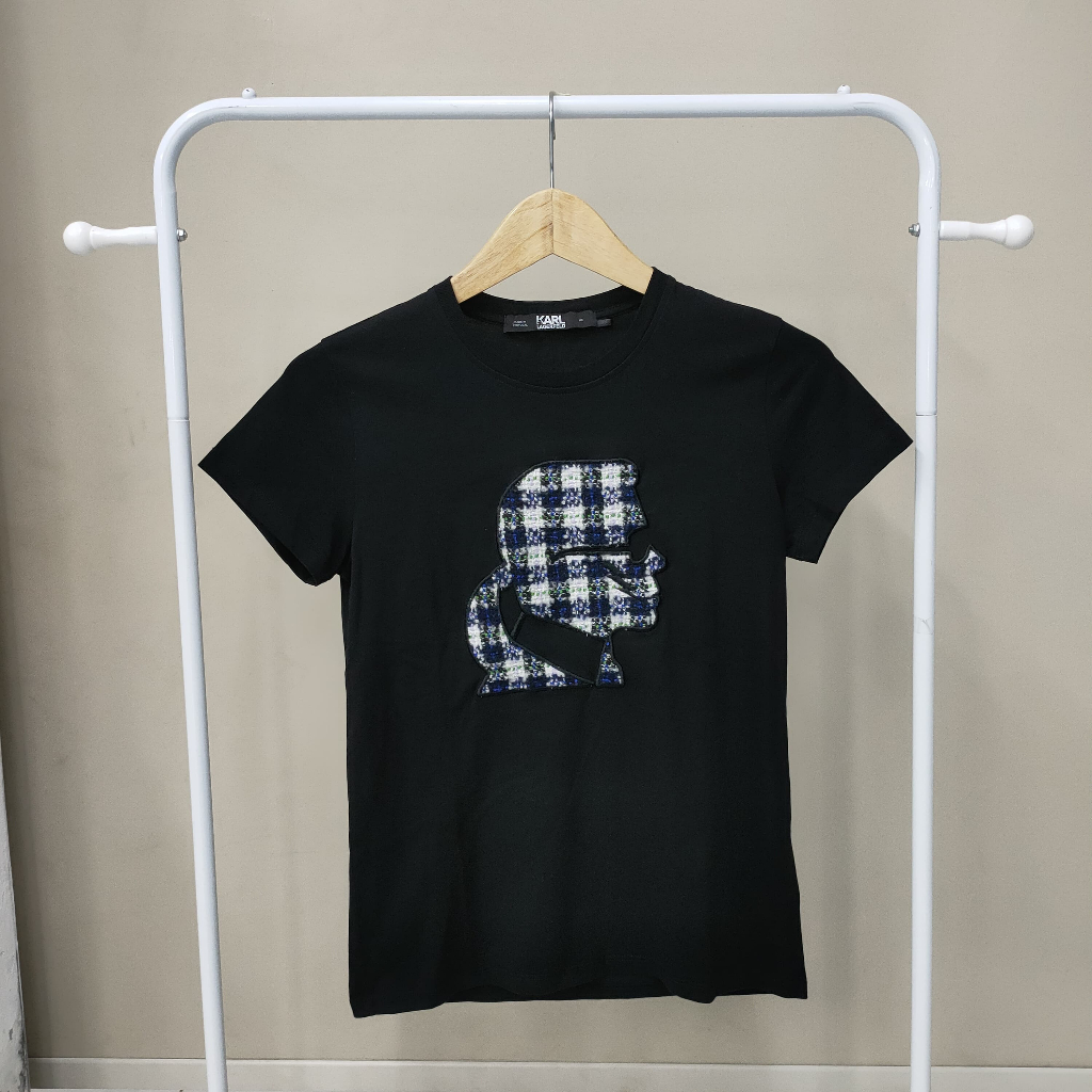 Karl Lagerfeld 100% Original Tee TShirt Kaos Wanita Women Tweed Hitam Black