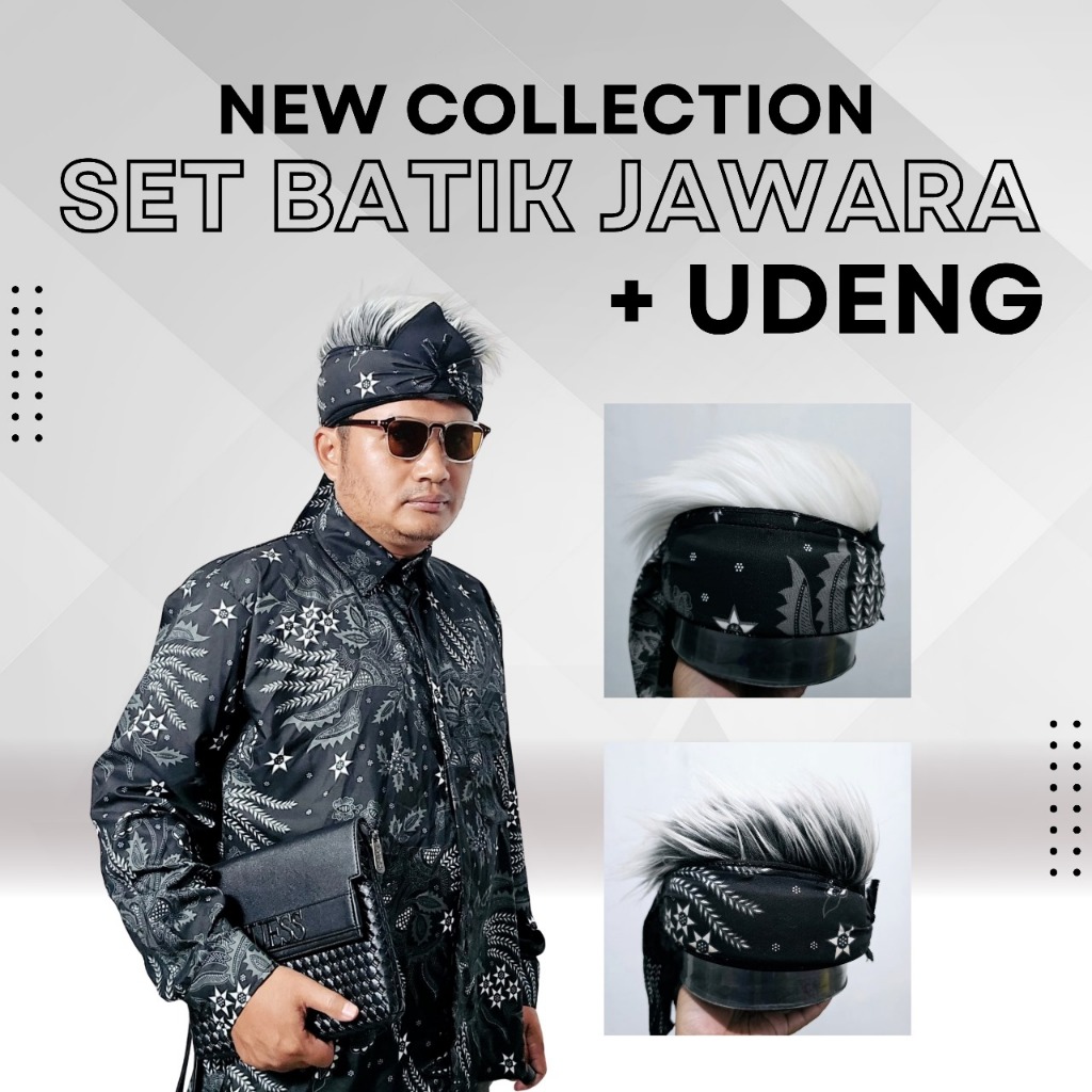 Baju Batik lebaran set Udeng Rambut Pria dewasa / Udeng rambut palsu set batik jawara khas  lokal