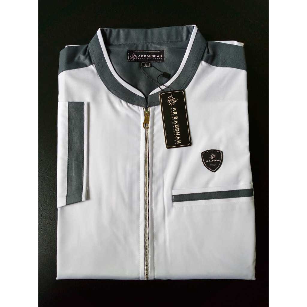 Koko Kurta Muslim Pria Dewasa Ar-Raudhah Lengan Pendek (Resleting)