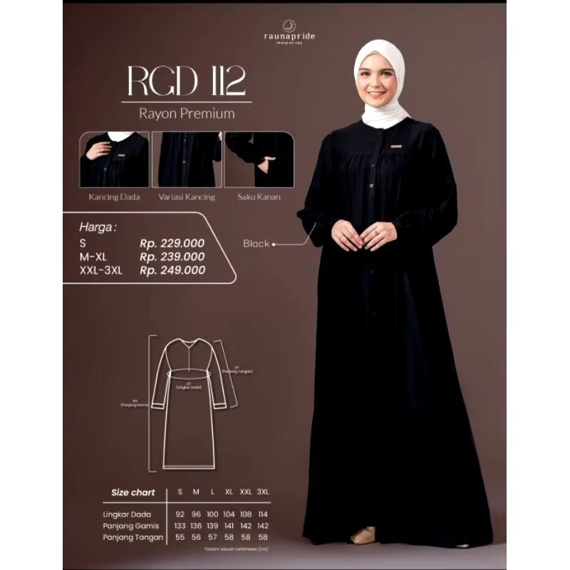 Rauna terbaru RGD 112 Hitam,Black Gamis Hitam dari RAUNA