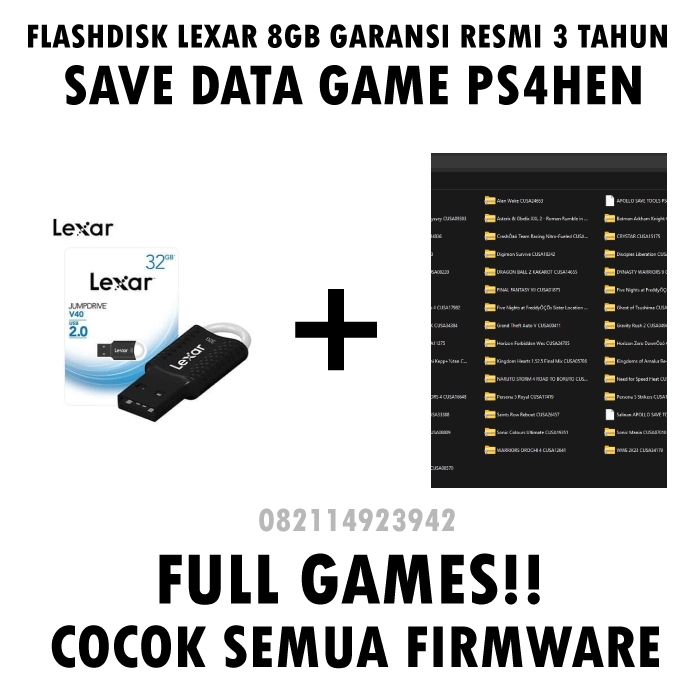 FLASHDISK 8GB + SAVE DATA GAME PS4 HEN | FLASH DISK LEXAR GARANSI RESMI 3 TAHUN FORMAT EXFAT | SAVE 