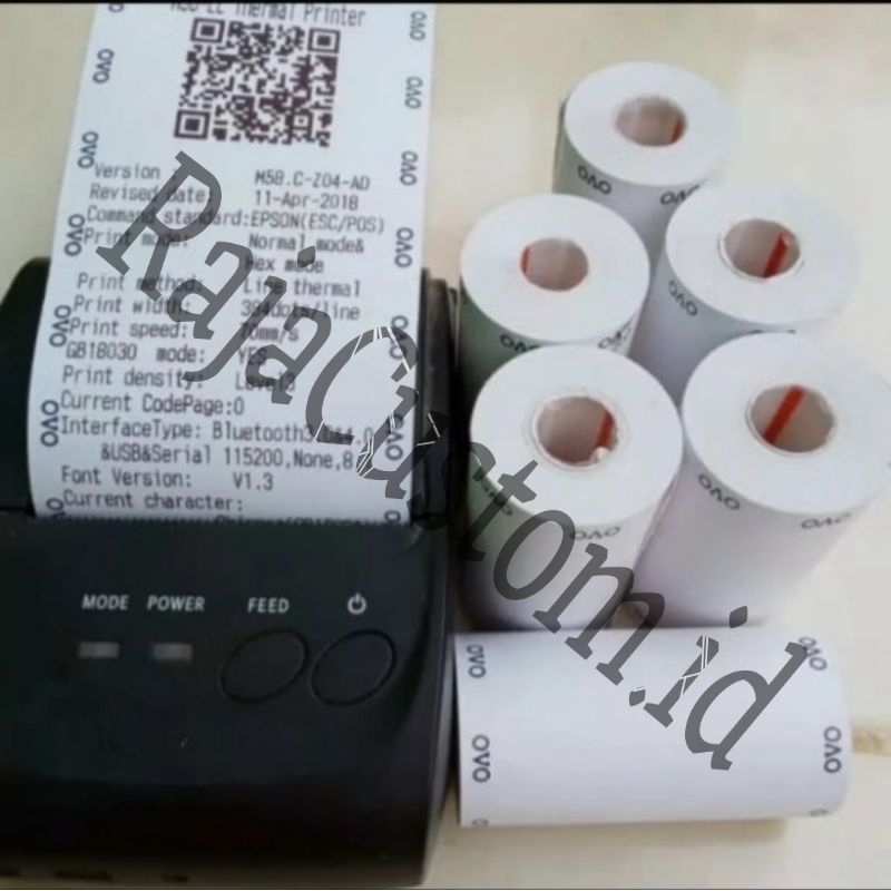 

Kertas Kasir Struk EDC Thermal Paper Roll Custom Print Logo OVO Uk. 58x40 Berkualitas
