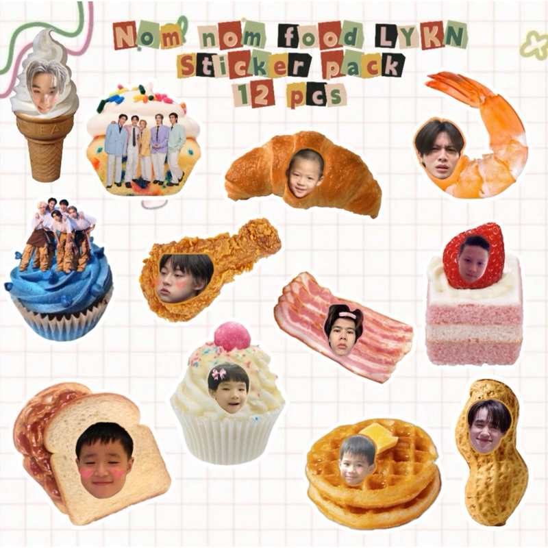 

sticker deco pack nom nom food gmmtv lykn lykyou (isi 12 pcs) william lego nut hongshi tui aktor thai thaientu sticker