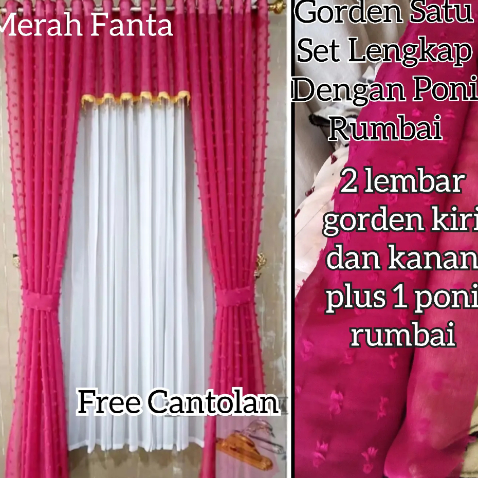 Gorden Jendela Vitrase Ruby Satu Set Panjang Dan Pendek Lengkap Dengan Poni Rumbai Termurah set rumb