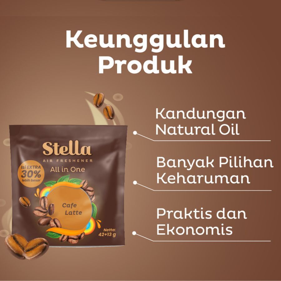 RK 3 Pcs Stella Gantung All In One Cafe Latte - Pengharum Mobil dan Ruangan Aroma Kopi