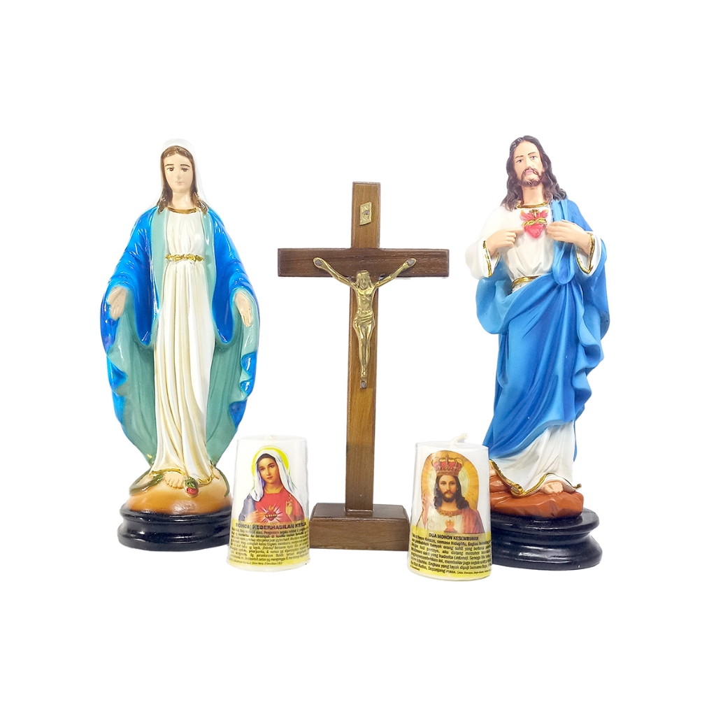 Set Patung Doa 30 cm/Paket Doa dan Devosi Kepada Bunda Maria Hati Kudus Yesus