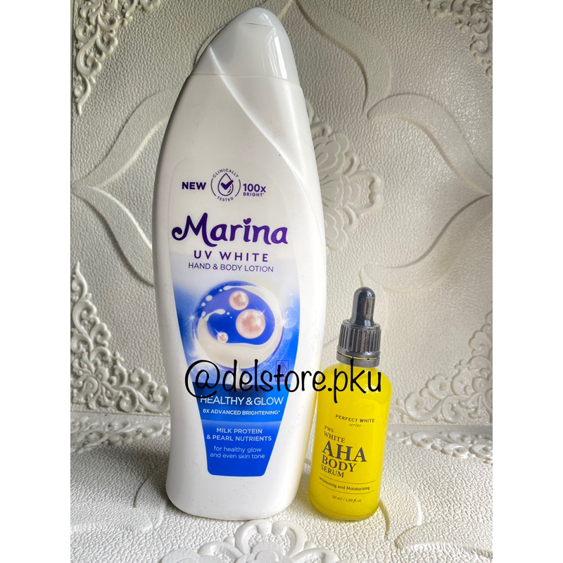 DELSTOREPKU- PAKET PAKET HEMAT Marina Healthy & Glow  Body Lotion + AHA Body Serum 50ml