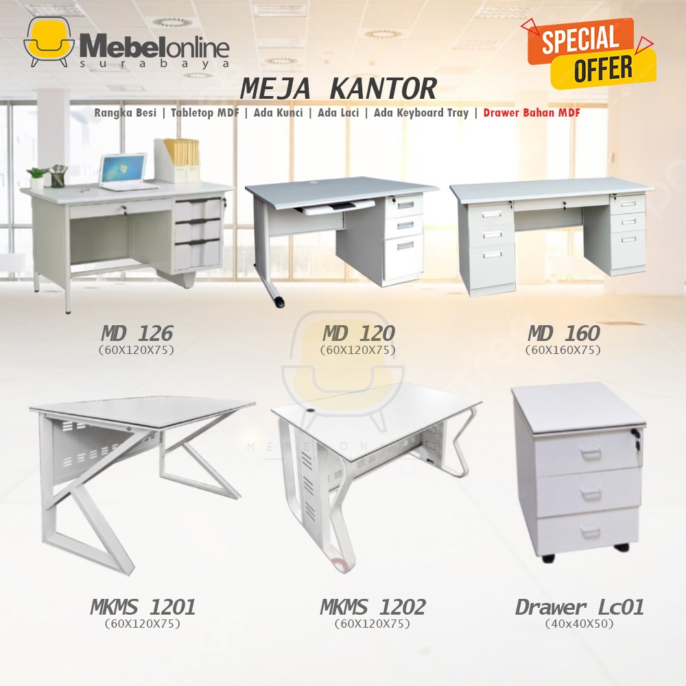 Meja Kantor Besi Direktur MD120 dan MD160 3Laci Baru Siap Kirim