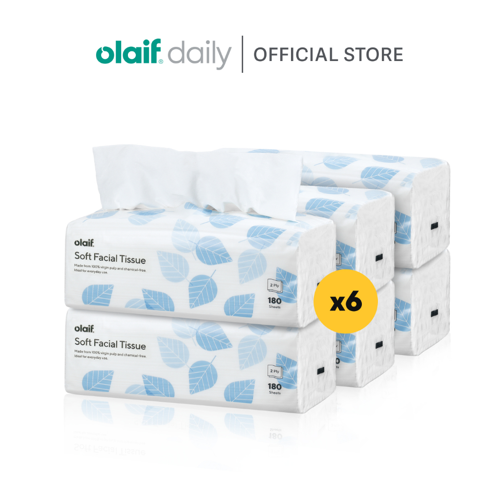 [Bundle] Olaif Daily Soft Facial Tissue - Tisu Wajah - 6 Packs x 180 Sheets - Tisu Wajah / Tisu Muka