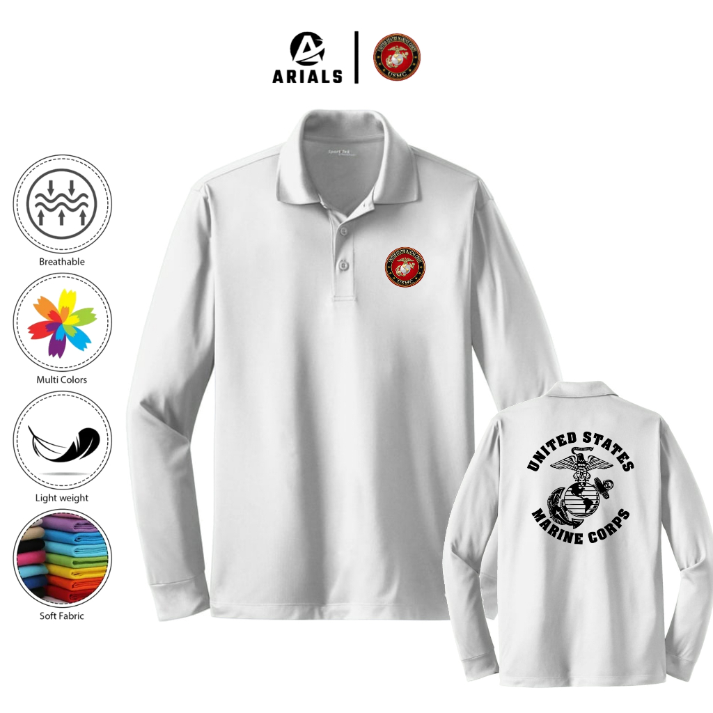 Arials Polo shirt Baju Kaos Kerah Lengan Panjang Us United States Marine Corps USMC
