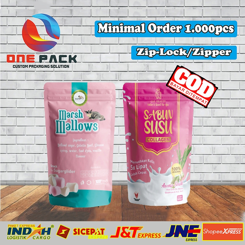 1.000 PCS - STANDING POUCH CUSTOM PAKAI ZIPLOCK KEMASAN MAKANAN CETAK PRINTING BUNGKUSAN KOPI TEH