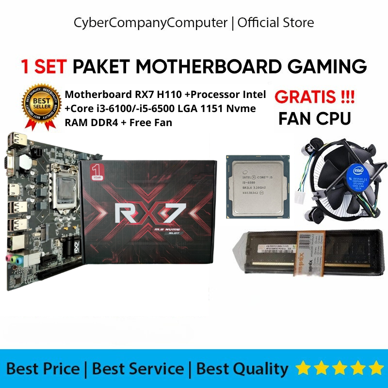 Paket Mainboard RX7 H110 Core i3/i5 Gen 6 - Mobo Socket LGA1151 INTEL DDR4 Support Nvme - Corei3-610