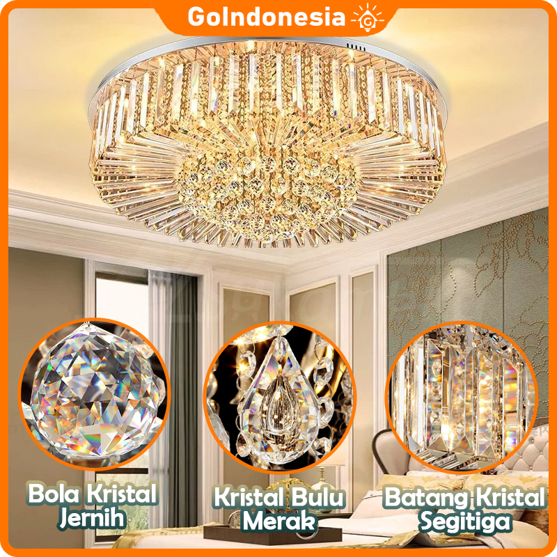 ✨Lampu Plafon Kristal mewah  - Stainless SNI & LED 3 Warna ✔️ FREE Ongkir