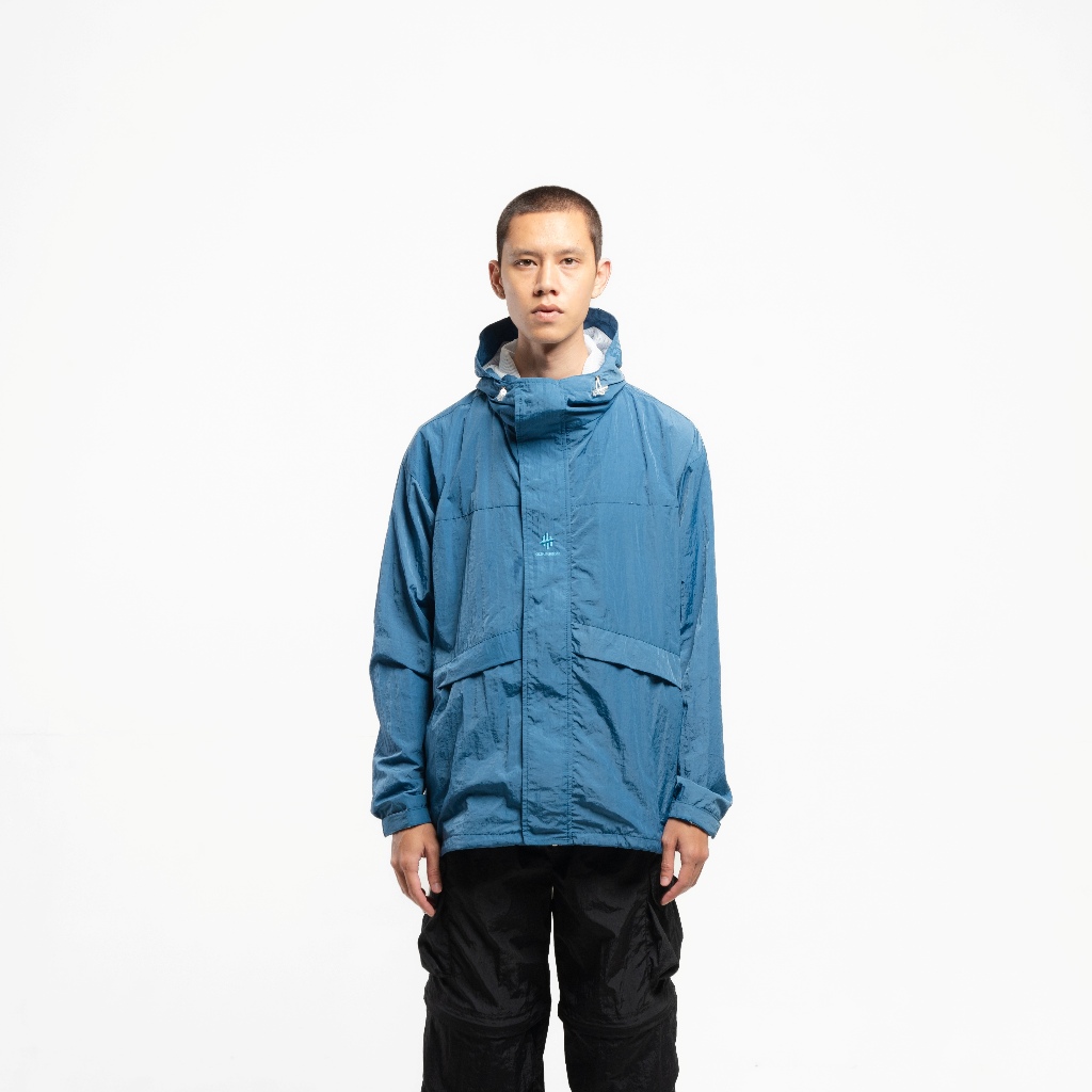 Helsinki Popular Jacket Windbreaker Denim Blue Nylon Crinkle Water Repellent