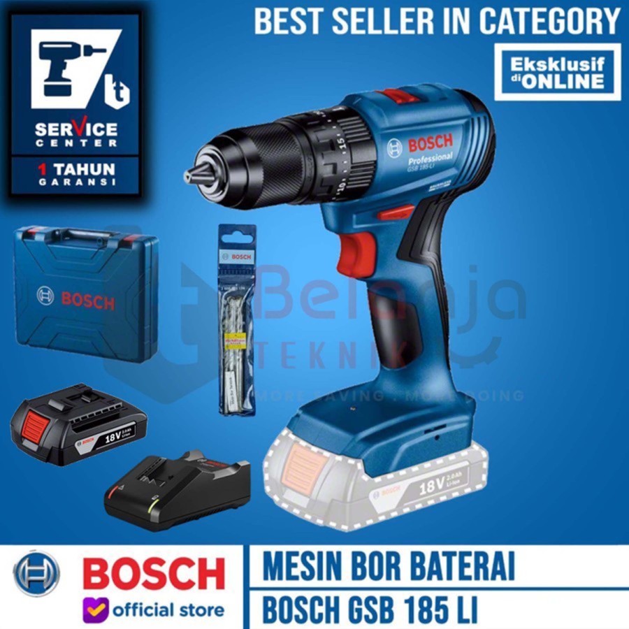 Bosch Bor Tembok Baterai Cordless GSB 185 LI 18V + Mata Bor CYL-2 3Pcs