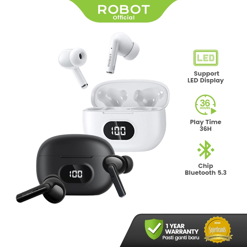 Robot True Wireless Earbuds Deep Bass TWS Bluetooth 5.3 Smart Control HD Call Earphone Airbuds T70 O