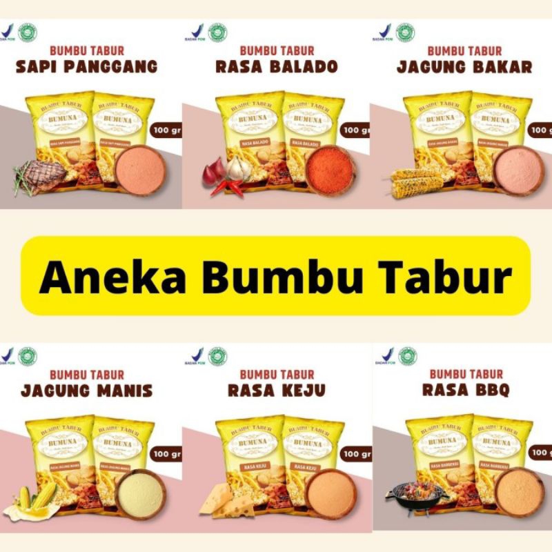 

Aneka Bumbu Rasa/Bumbu Tabur/Bumbu Perasa/Balado/Jagung Manis/Jagung Bakar/BBQ/Keju/Pedas Manis