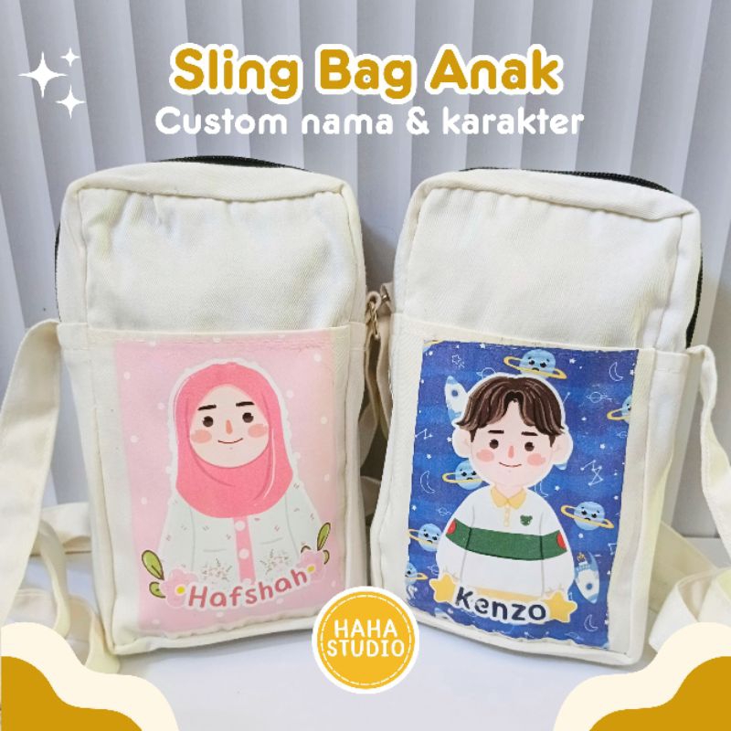 Sling Bag Tas Selempang Anak Custom Nama Karakter Haha Studio