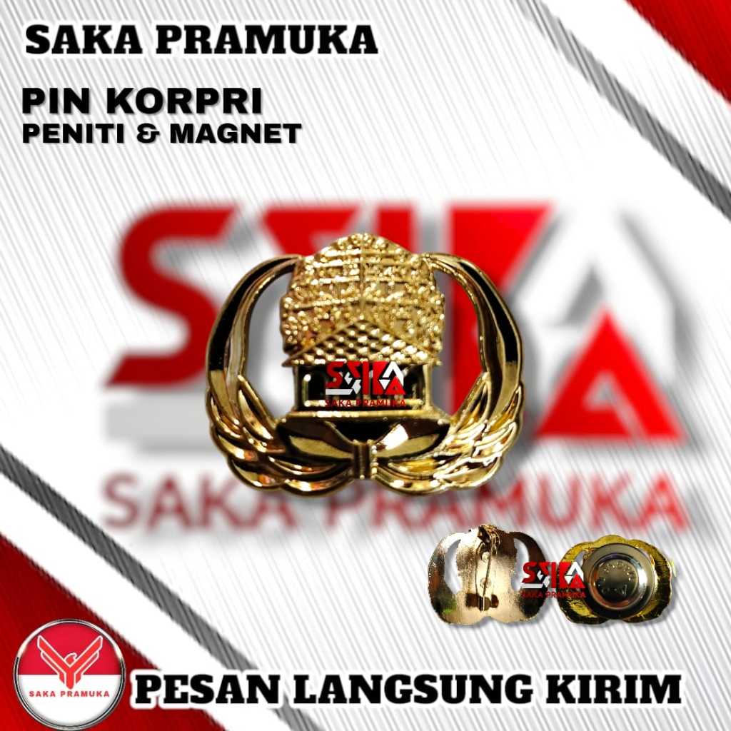 Pin lencana korpri magnet peniti bahan kuningan cor