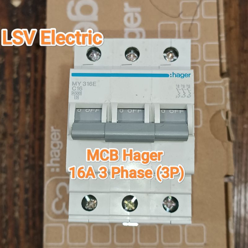 MCB Hager 16A, 20A 3Phase (3P) 3pcs dalam 1 MCB ORIGINAL