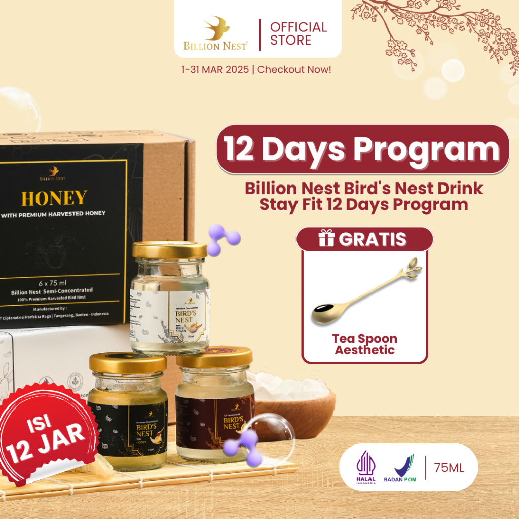 

[FREE HADIAH!] Billion Nest Stay Fit 12 Days Program Bundle Honey Rock Sugar Bird Nest Minuman Sarang Burung Walet Madu Gula Batu