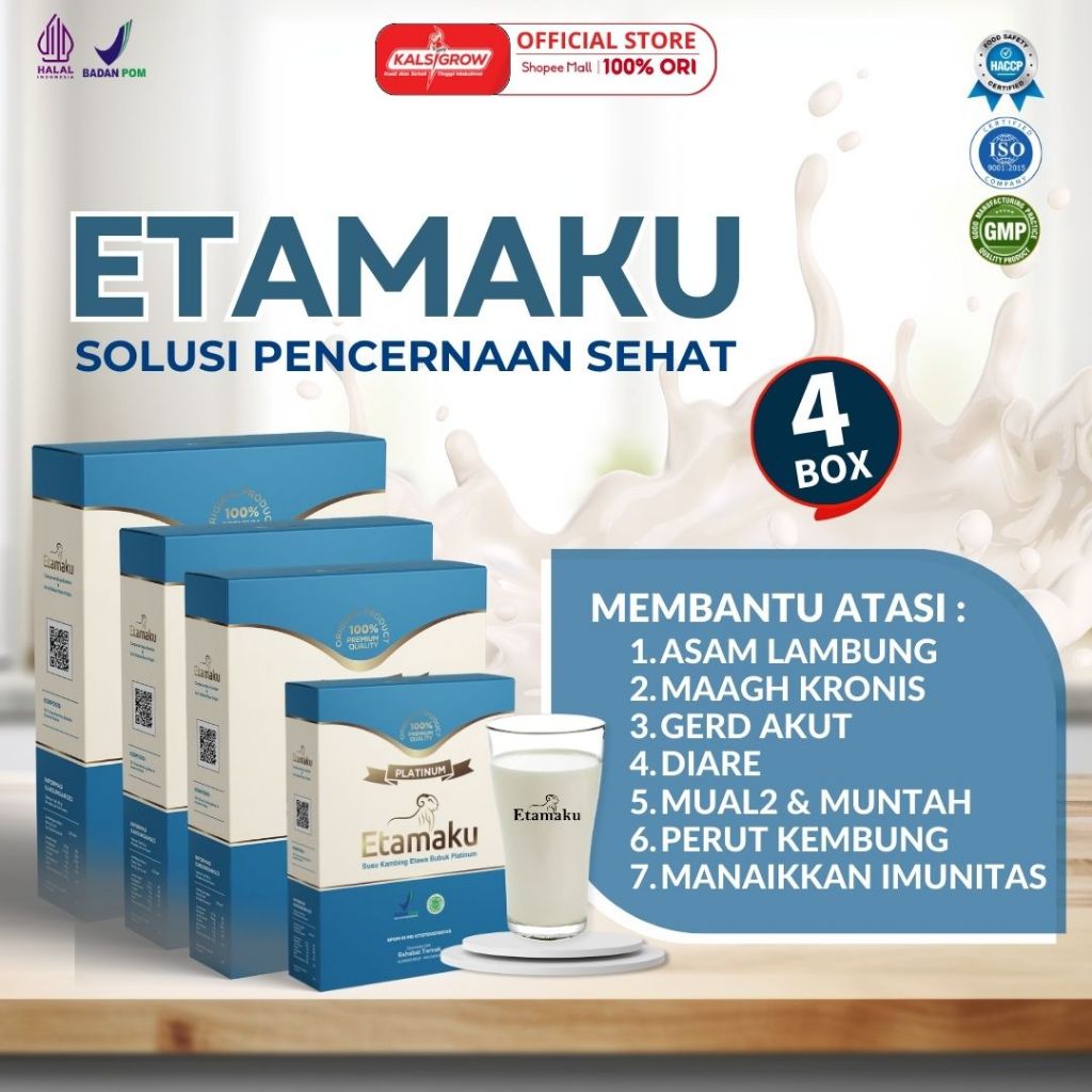 

(Kemasan box) Paket 4 Box Etamaku Susu Kambing Etawa Premium Untuk Mengatasi Keluhan Nyeri Sendi, Pegal Linu, Rematik, Pernafasan, Pencernaan - Susu Kambing Unuk Meningkatkan Imunitas Resmi Bpom dan Halal MUI