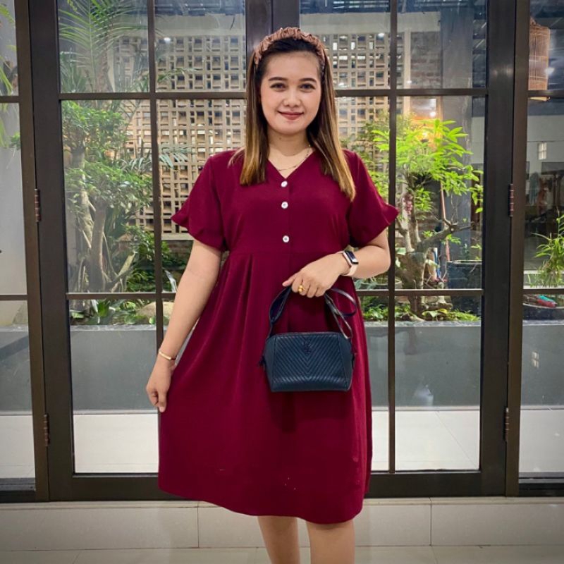 Dress Cantik, Dress pendek, Midi Dress, Dress crinkle