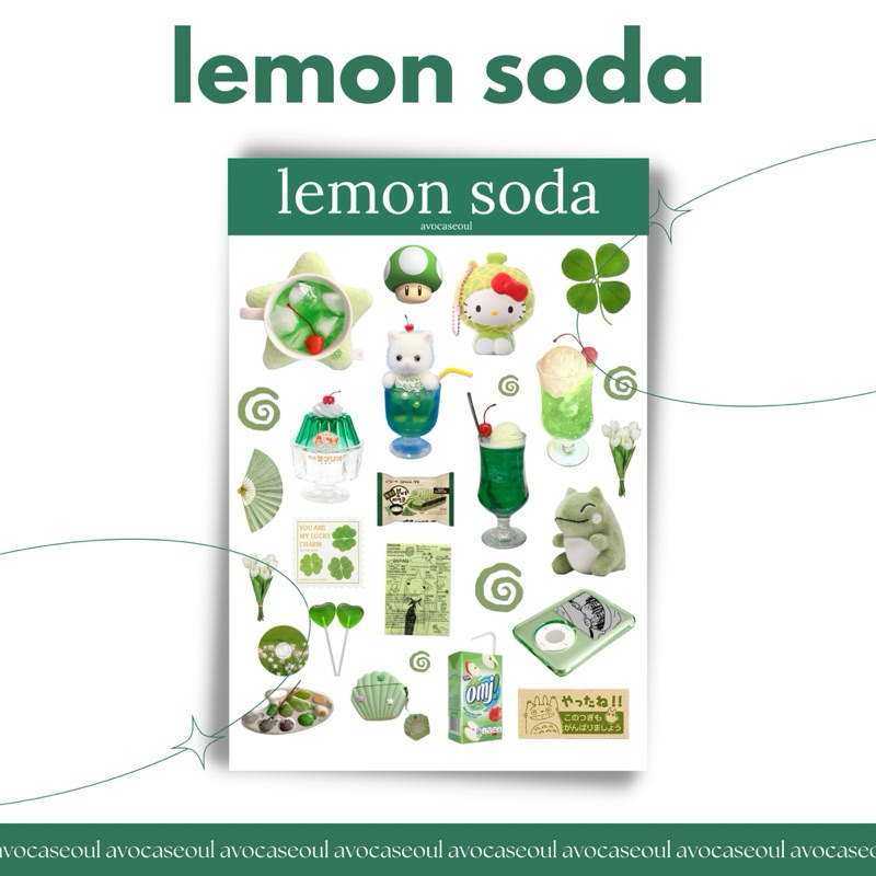 

stickers sheet lemon soda aesthetic ins korea untuk dekorasi scrapbook, deco pola, journaling, phonecase, headphone, stiker lucu