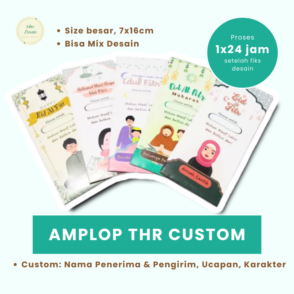 

Isi 12 Amplop THR Lebaran Custom Nama Mix Desain besar 7x16cm