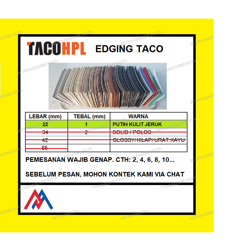 Edging TACO HPL 22/1 mm Putih Kulit Jeruk