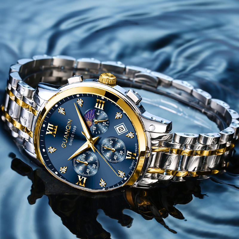 【GUANQIN】Jam Tangan Pria/Cowok 40mm ORIGINAL Chronograph Stainless Steel Analog GS19288-H