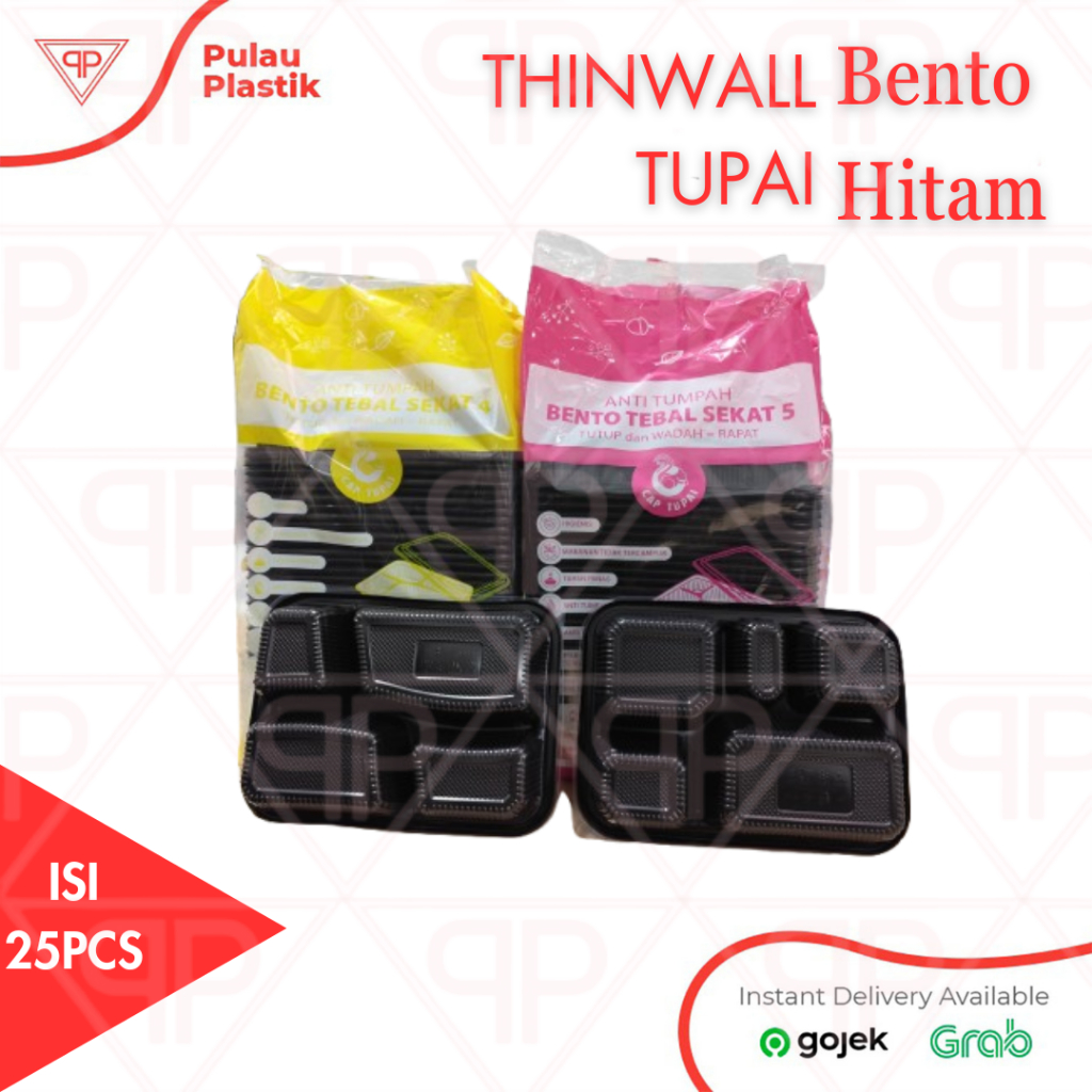 Thinwall Bento TUPAI Hitam Sekat 4, Sekat 5 / Thinwall Bento Hitam / Kotak Bekal Hitam / Isi 25pcs