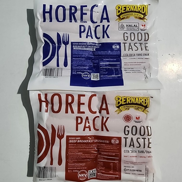 

Horeca Sosis Sapi dan Ayam Breakfast Kombinasi Bernardi 500Gr VP CL 1kg Harga Promo Kemasan Baru tidak kupas premium 44