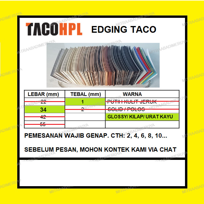 Edging TACO HPL 34/1 mm Urat Kayu / Glossy