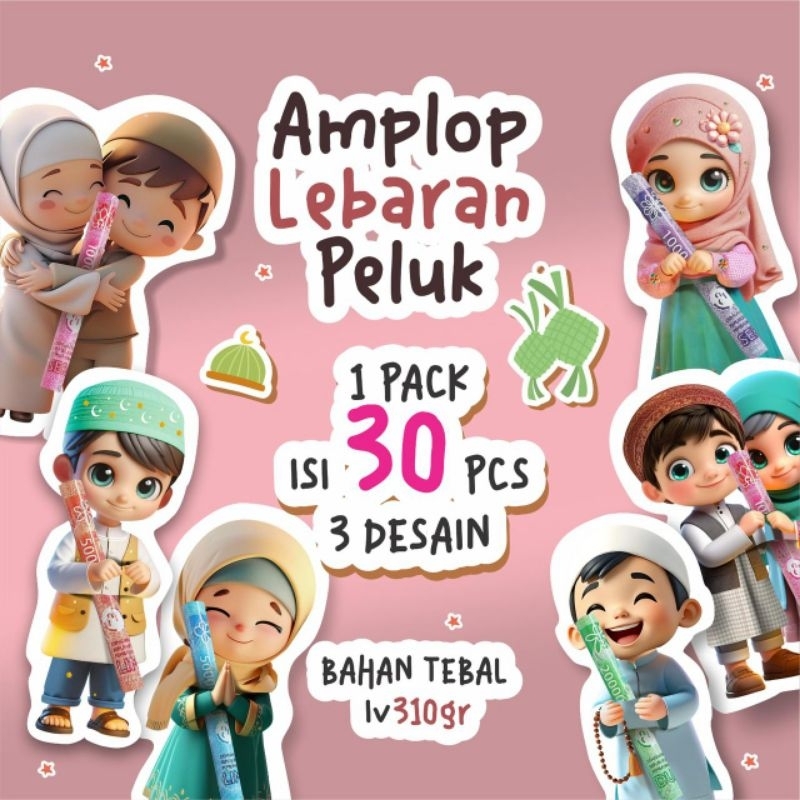 

AMPLOP LEBARAN (30PCS) | AMPLOP LEBARAN PELUK | IVORY 310GR | AMPLOP IDUL FITRI | AMPLOP KARAKTER